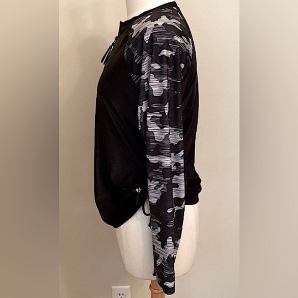 Free Country Black Grey Sun Block Camo Print SZ L UPF 50+ Outdoor Athletic Top - Picture 7 of 14